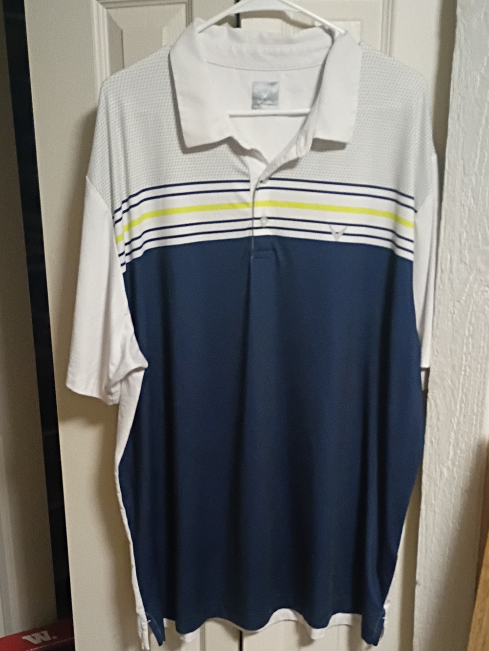 Callaway Navy, White & Yellow Striped Golf Polo